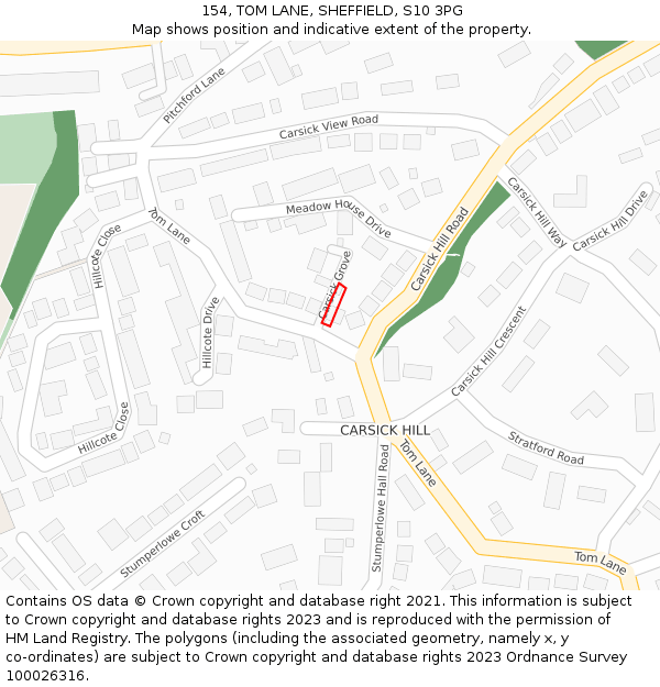 154, TOM LANE, SHEFFIELD, S10 3PG: Location map and indicative extent of plot