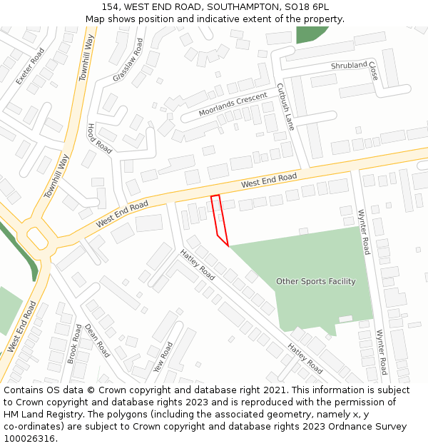 154, WEST END ROAD, SOUTHAMPTON, SO18 6PL: Location map and indicative extent of plot