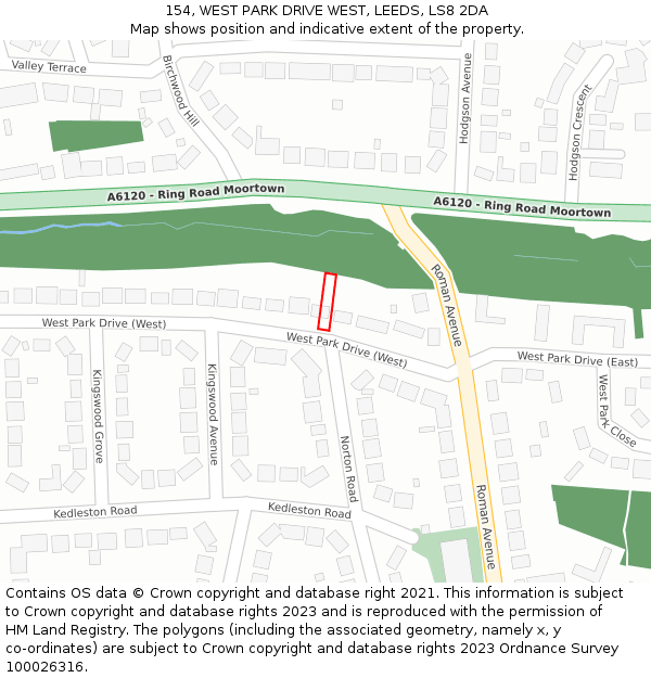 154, WEST PARK DRIVE WEST, LEEDS, LS8 2DA: Location map and indicative extent of plot