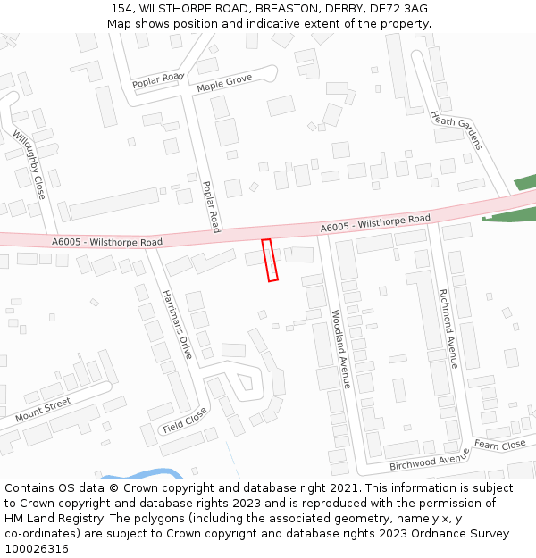 154, WILSTHORPE ROAD, BREASTON, DERBY, DE72 3AG: Location map and indicative extent of plot