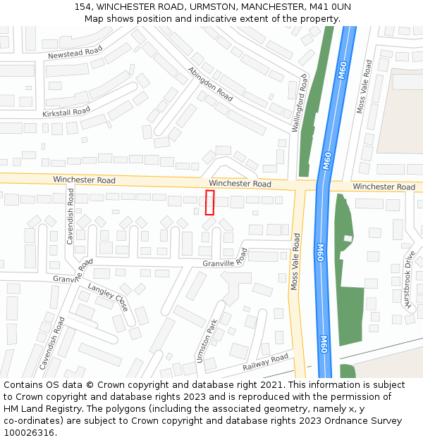 154, WINCHESTER ROAD, URMSTON, MANCHESTER, M41 0UN: Location map and indicative extent of plot