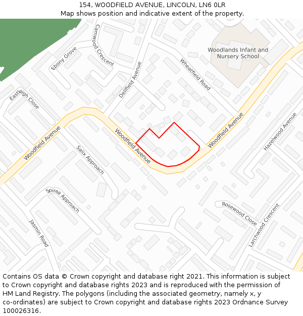 154, WOODFIELD AVENUE, LINCOLN, LN6 0LR: Location map and indicative extent of plot