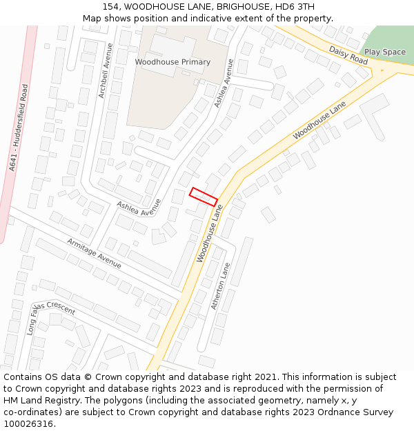154, WOODHOUSE LANE, BRIGHOUSE, HD6 3TH: Location map and indicative extent of plot