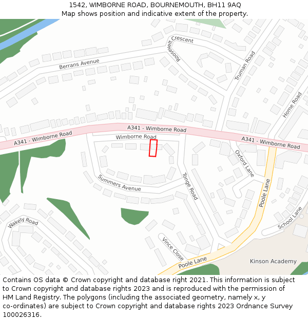 1542, WIMBORNE ROAD, BOURNEMOUTH, BH11 9AQ: Location map and indicative extent of plot