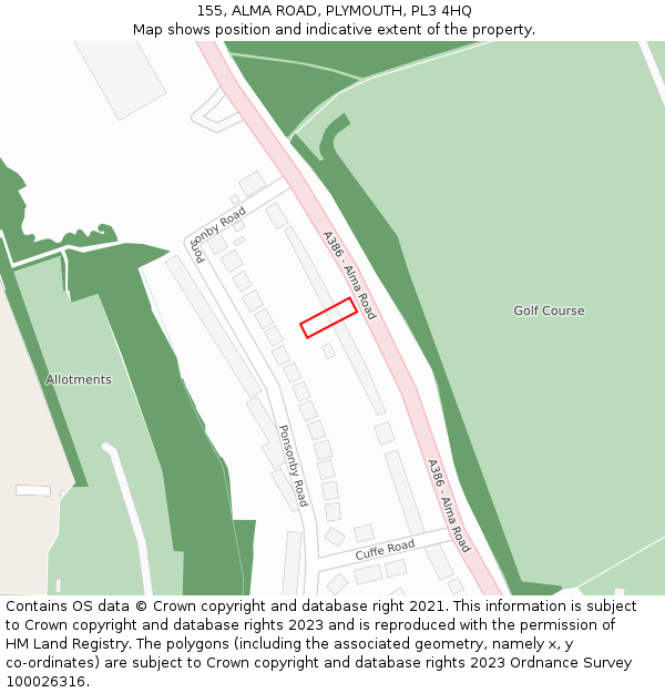 155, ALMA ROAD, PLYMOUTH, PL3 4HQ: Location map and indicative extent of plot