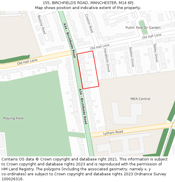 155, BIRCHFIELDS ROAD, MANCHESTER, M14 6PJ: Location map and indicative extent of plot