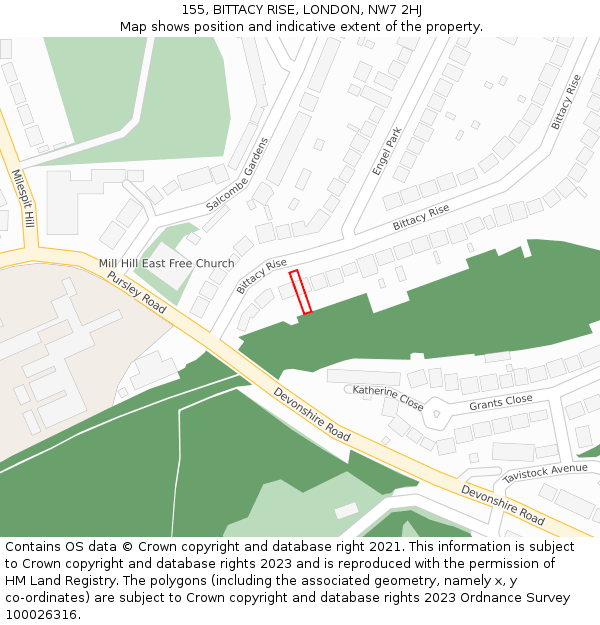155, BITTACY RISE, LONDON, NW7 2HJ: Location map and indicative extent of plot