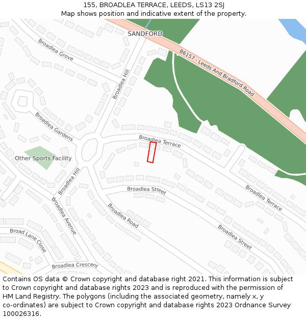 155, BROADLEA TERRACE, LEEDS, LS13 2SJ: Location map and indicative extent of plot