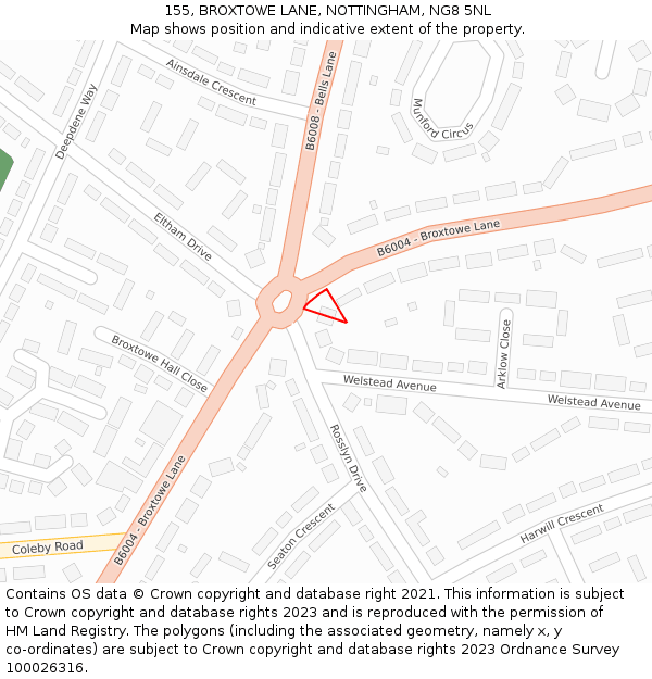 155, BROXTOWE LANE, NOTTINGHAM, NG8 5NL: Location map and indicative extent of plot