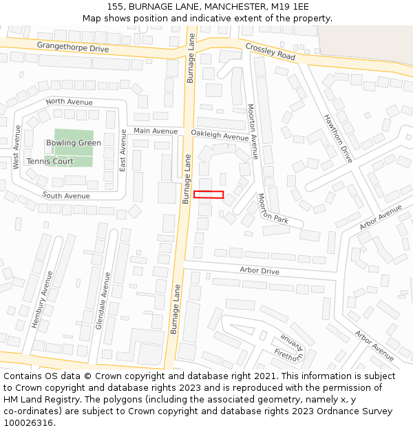 155, BURNAGE LANE, MANCHESTER, M19 1EE: Location map and indicative extent of plot