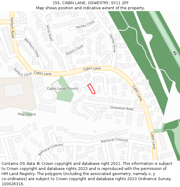 155, CABIN LANE, OSWESTRY, SY11 2PF: Location map and indicative extent of plot