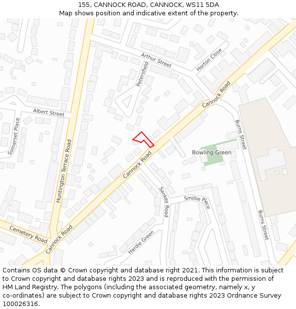 155, CANNOCK ROAD, CANNOCK, WS11 5DA: Location map and indicative extent of plot