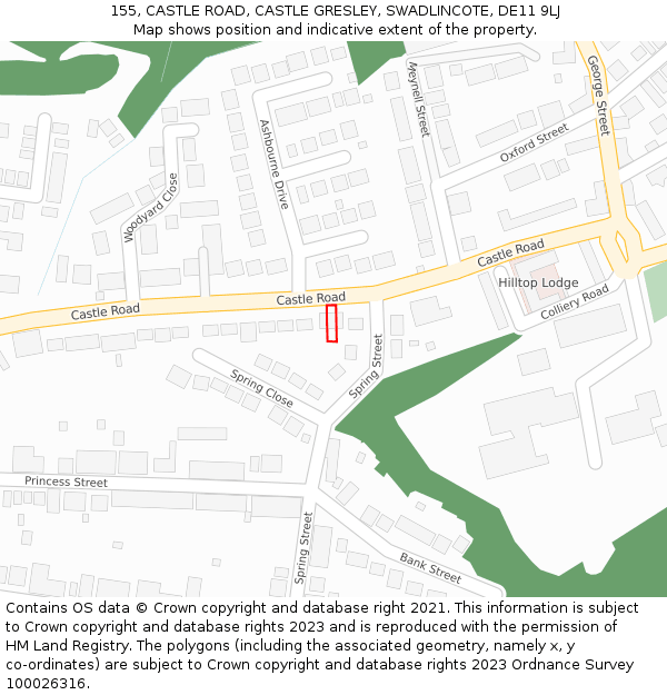 155, CASTLE ROAD, CASTLE GRESLEY, SWADLINCOTE, DE11 9LJ: Location map and indicative extent of plot