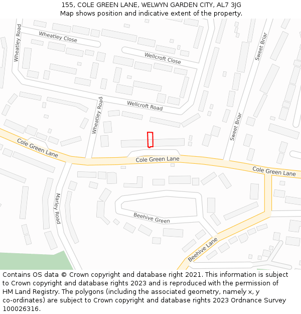 155, COLE GREEN LANE, WELWYN GARDEN CITY, AL7 3JG: Location map and indicative extent of plot