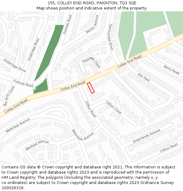 155, COLLEY END ROAD, PAIGNTON, TQ3 3QE: Location map and indicative extent of plot