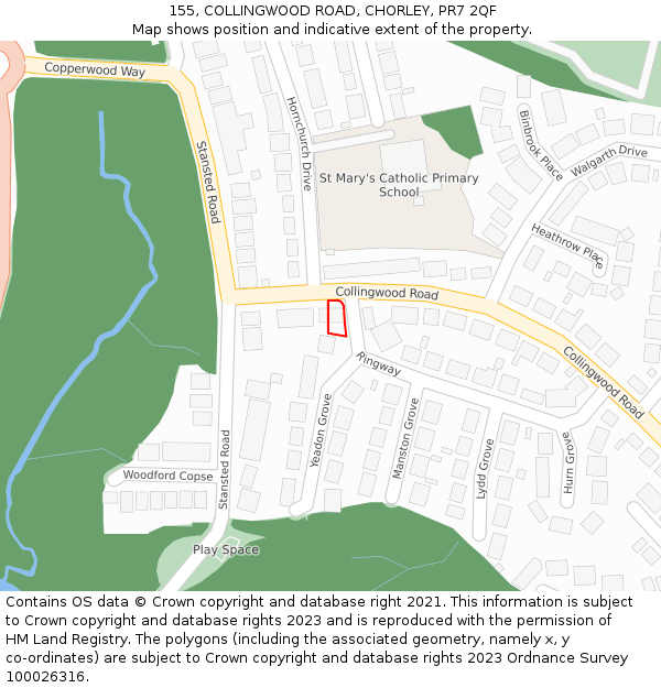 155, COLLINGWOOD ROAD, CHORLEY, PR7 2QF: Location map and indicative extent of plot