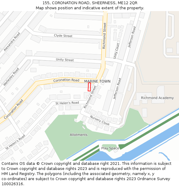 155, CORONATION ROAD, SHEERNESS, ME12 2QR: Location map and indicative extent of plot