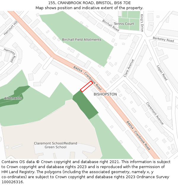 155, CRANBROOK ROAD, BRISTOL, BS6 7DE: Location map and indicative extent of plot