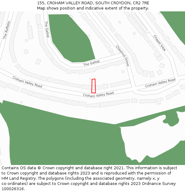155, CROHAM VALLEY ROAD, SOUTH CROYDON, CR2 7RE: Location map and indicative extent of plot