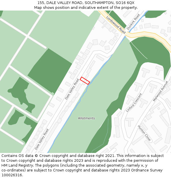 155, DALE VALLEY ROAD, SOUTHAMPTON, SO16 6QX: Location map and indicative extent of plot