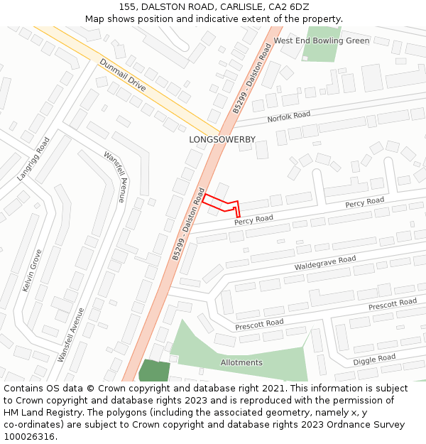 155, DALSTON ROAD, CARLISLE, CA2 6DZ: Location map and indicative extent of plot