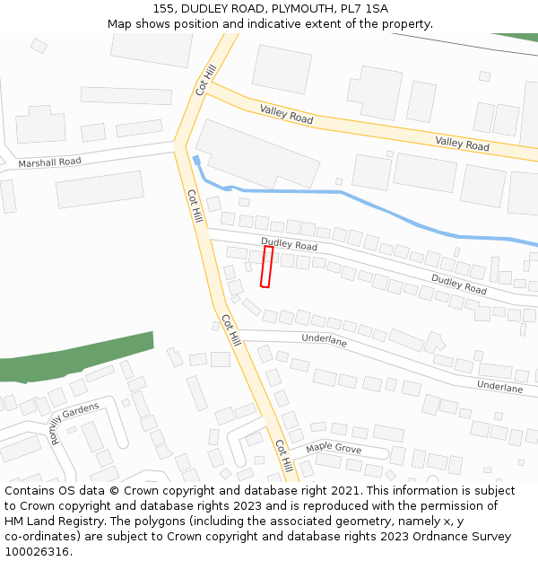 155, DUDLEY ROAD, PLYMOUTH, PL7 1SA: Location map and indicative extent of plot