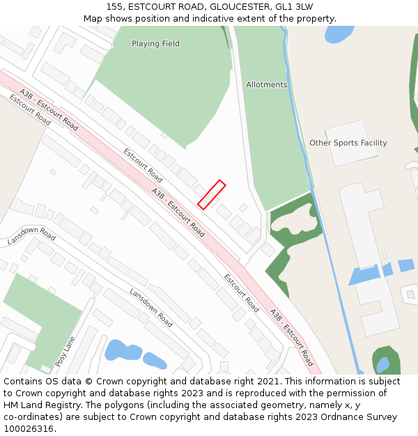 155, ESTCOURT ROAD, GLOUCESTER, GL1 3LW: Location map and indicative extent of plot
