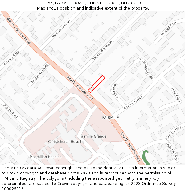 155, FAIRMILE ROAD, CHRISTCHURCH, BH23 2LD: Location map and indicative extent of plot
