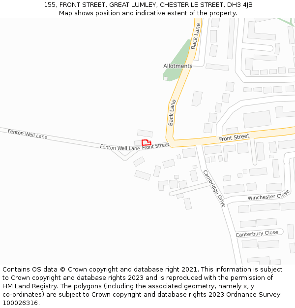 155, FRONT STREET, GREAT LUMLEY, CHESTER LE STREET, DH3 4JB: Location map and indicative extent of plot