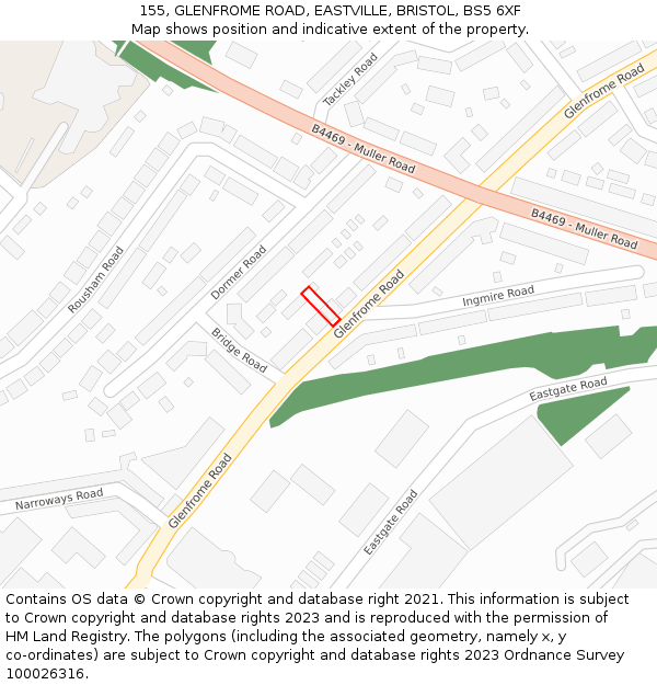 155, GLENFROME ROAD, EASTVILLE, BRISTOL, BS5 6XF: Location map and indicative extent of plot