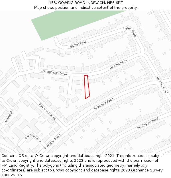 155, GOWING ROAD, NORWICH, NR6 6PZ: Location map and indicative extent of plot