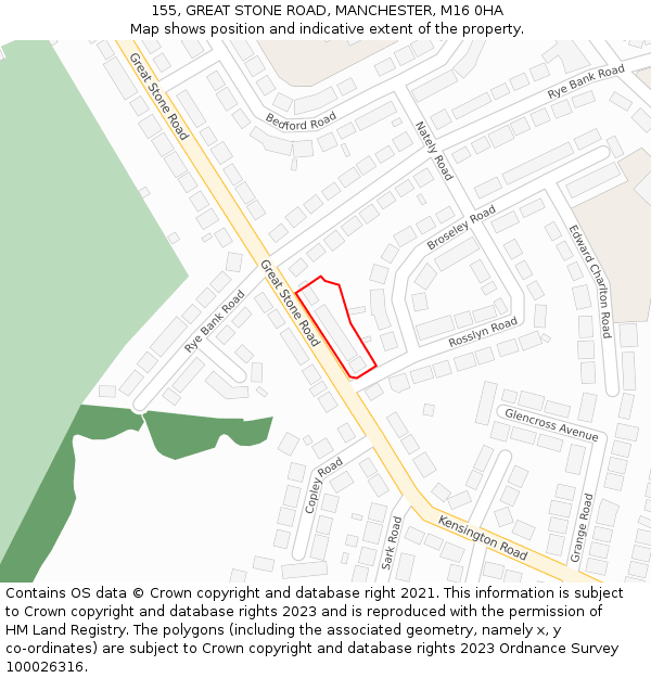 155, GREAT STONE ROAD, MANCHESTER, M16 0HA: Location map and indicative extent of plot