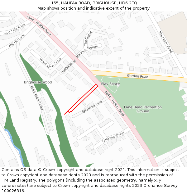 155, HALIFAX ROAD, BRIGHOUSE, HD6 2EQ: Location map and indicative extent of plot