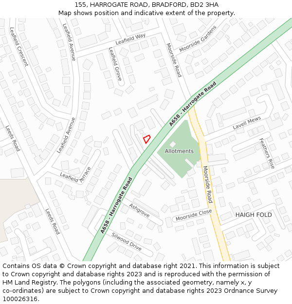 155, HARROGATE ROAD, BRADFORD, BD2 3HA: Location map and indicative extent of plot