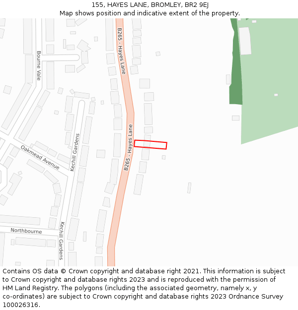 155, HAYES LANE, BROMLEY, BR2 9EJ: Location map and indicative extent of plot