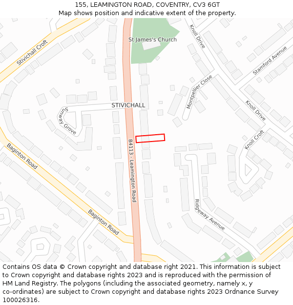 155, LEAMINGTON ROAD, COVENTRY, CV3 6GT: Location map and indicative extent of plot