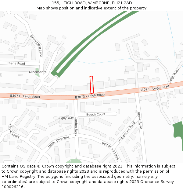 155, LEIGH ROAD, WIMBORNE, BH21 2AD: Location map and indicative extent of plot