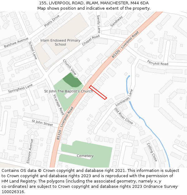 155, LIVERPOOL ROAD, IRLAM, MANCHESTER, M44 6DA: Location map and indicative extent of plot