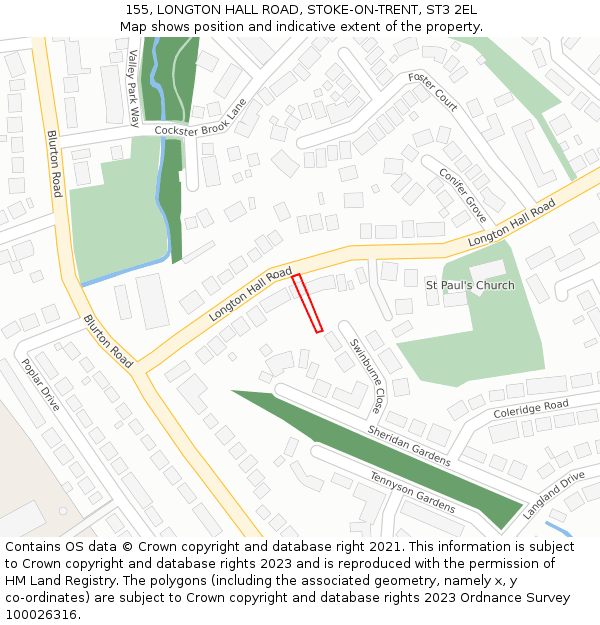 155, LONGTON HALL ROAD, STOKE-ON-TRENT, ST3 2EL: Location map and indicative extent of plot