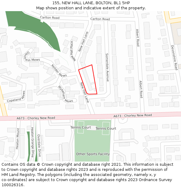 155, NEW HALL LANE, BOLTON, BL1 5HP: Location map and indicative extent of plot