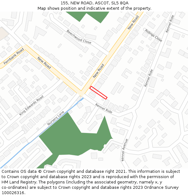 155, NEW ROAD, ASCOT, SL5 8QA: Location map and indicative extent of plot