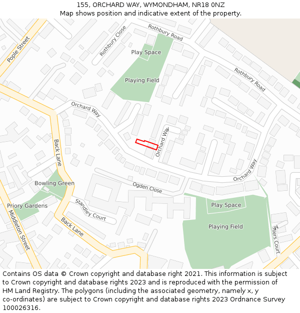 155, ORCHARD WAY, WYMONDHAM, NR18 0NZ: Location map and indicative extent of plot