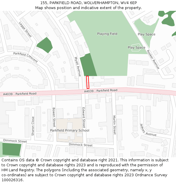 155, PARKFIELD ROAD, WOLVERHAMPTON, WV4 6EP: Location map and indicative extent of plot