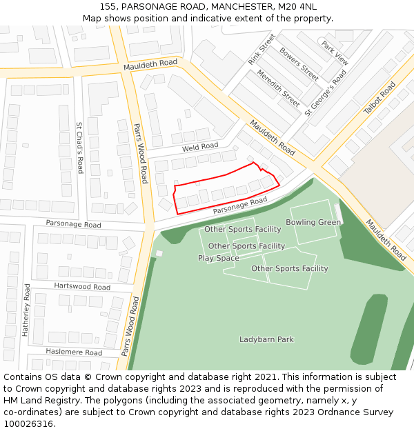 155, PARSONAGE ROAD, MANCHESTER, M20 4NL: Location map and indicative extent of plot