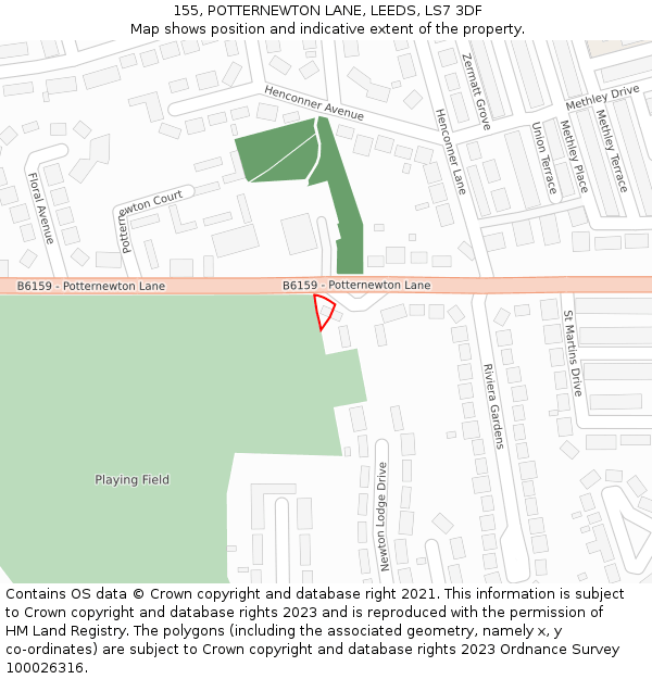 155, POTTERNEWTON LANE, LEEDS, LS7 3DF: Location map and indicative extent of plot