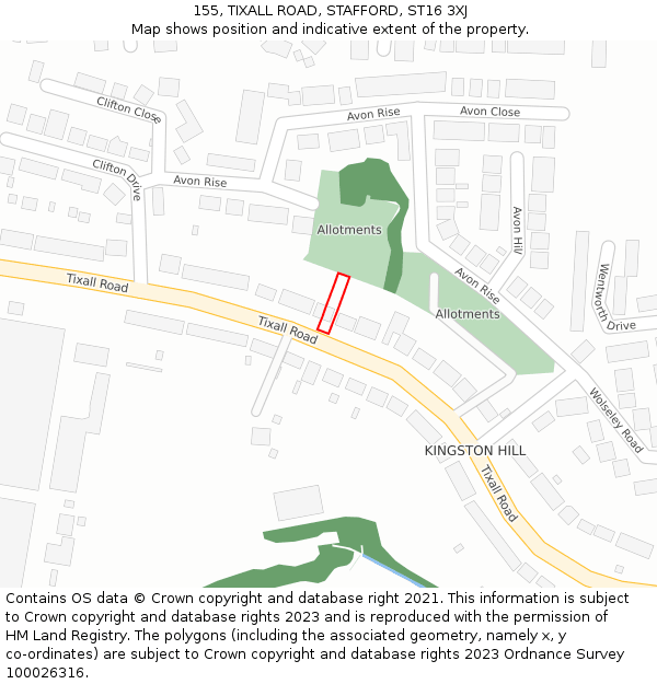 155, TIXALL ROAD, STAFFORD, ST16 3XJ: Location map and indicative extent of plot