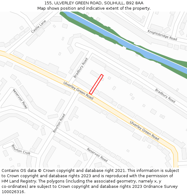155, ULVERLEY GREEN ROAD, SOLIHULL, B92 8AA: Location map and indicative extent of plot