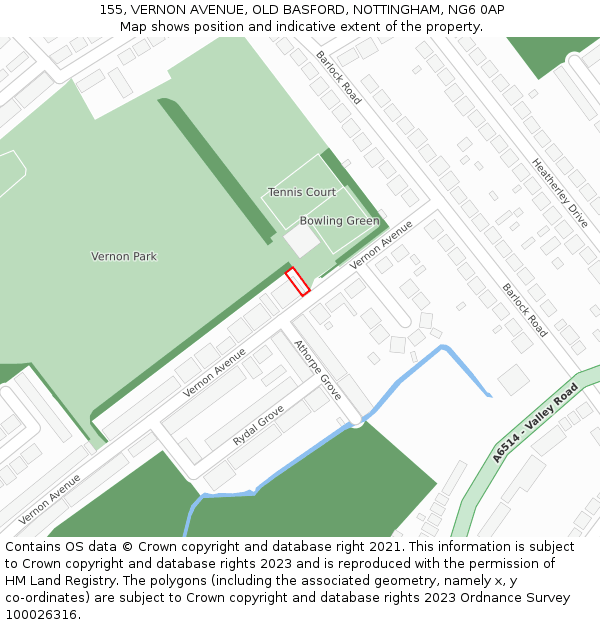 155, VERNON AVENUE, OLD BASFORD, NOTTINGHAM, NG6 0AP: Location map and indicative extent of plot