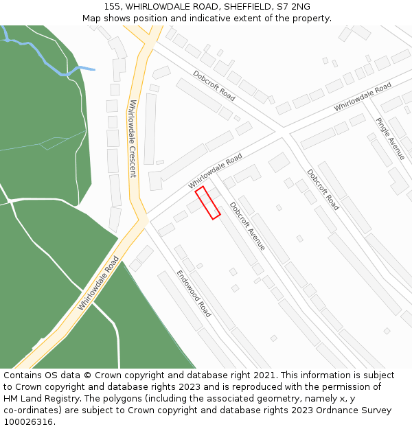 155, WHIRLOWDALE ROAD, SHEFFIELD, S7 2NG: Location map and indicative extent of plot
