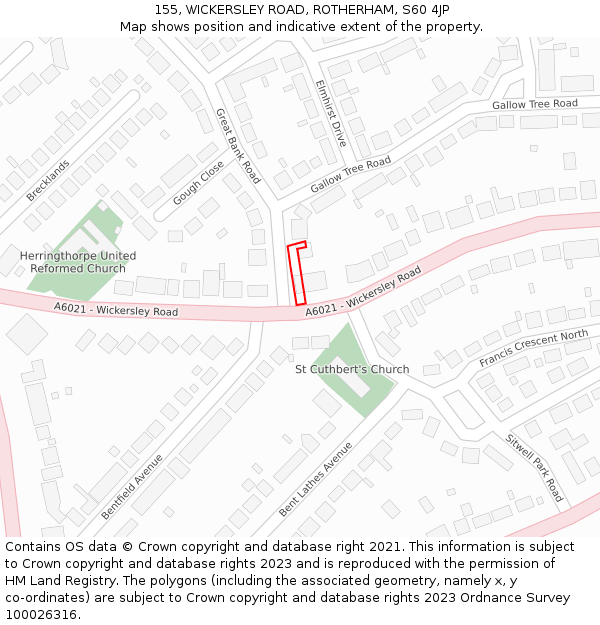 155, WICKERSLEY ROAD, ROTHERHAM, S60 4JP: Location map and indicative extent of plot